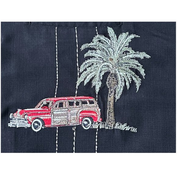 KEEBLER BAY Hawaiian black. shirt in size XL palm trees tropical  drinks Woodie - Picture 9 of 12